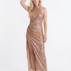 Glamorous Strapless Sequin Gown - Rose Gold